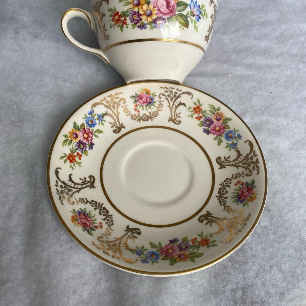 Johnson Brothers Floral Gold-Trimmed Teacup and Saucer